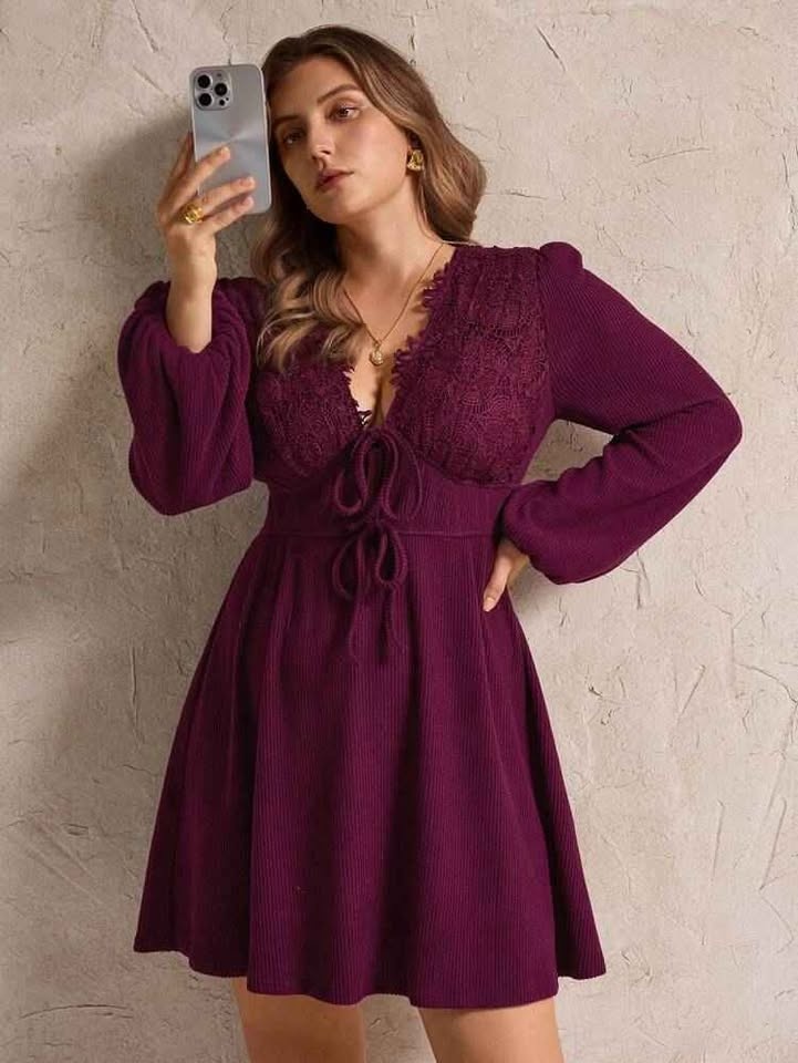 Shein Elegantrix Women's Deep V-neck Lace Party Dress - photo 5
