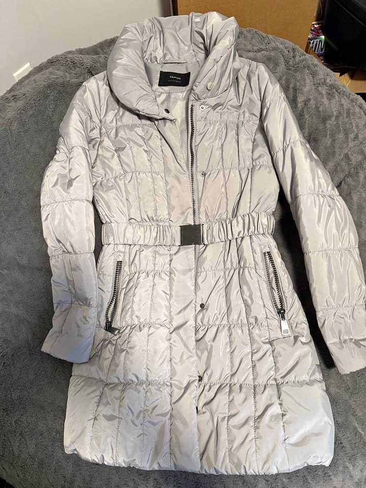TAIFUN Light Grey Belted Puffer Jacket - Size Small