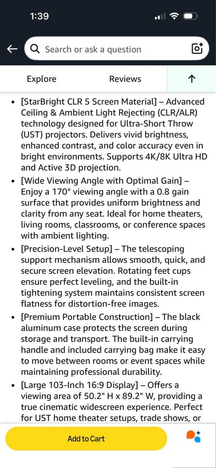 Elite Screens ezCinema 103" Manual Floor Pull-Up Projector Scree - photo 3