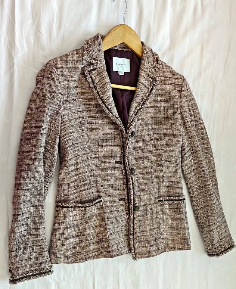 CLAMONT PARIS Tweed Plaid Blazer - Size S