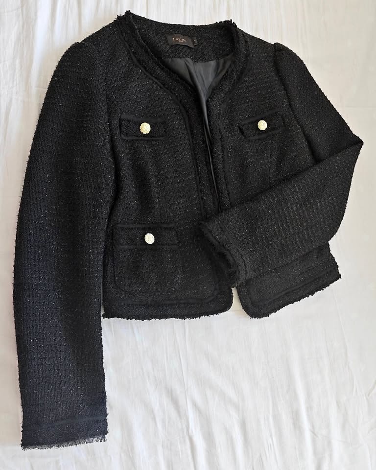 Lavinia Club Black Tweed Jacket with Gold Accents - Size M