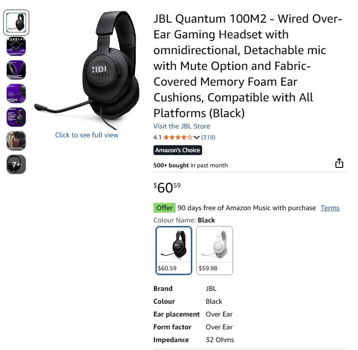 JBL Quantum 100M2 Gaming Headset - Like New (Open Box) - photo 5