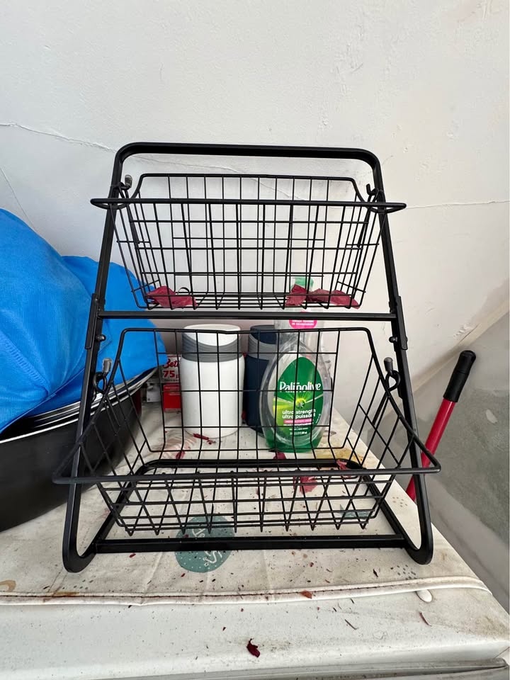2-Tier Metal Wire Storage Basket Organizer – Black