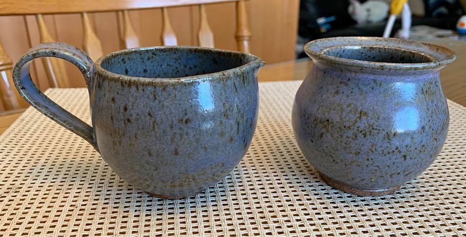 Pottery Creamer and Sugar Bowl