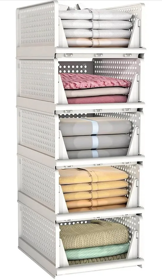 (New) 5 Pack Stackable Closet Storage Basket thumbnail