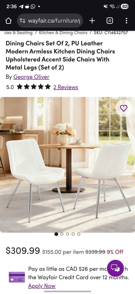 George Oliver White PU Leather Dining Chairs - Set of 2 - Brand - photo 4