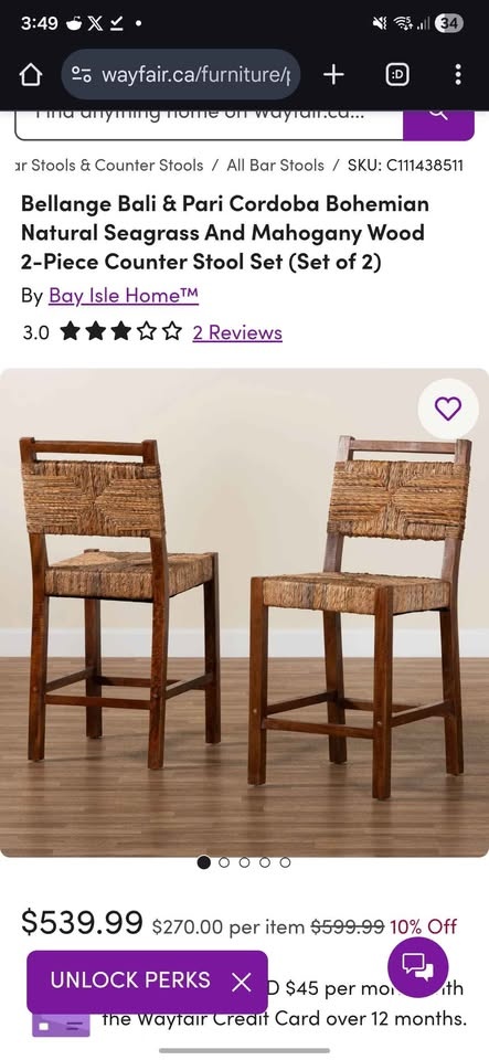 Bellange Bali & Pari Cordoba Seagrass Counter Stool - photo 4