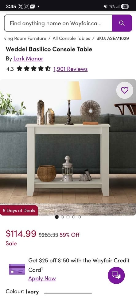 Lark Manor Weddel Basilico Console Table Ivory - Brand New - photo 4