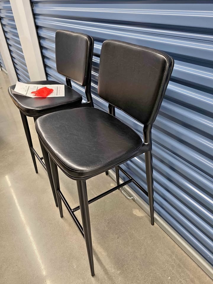 Black Faux Leather Bar Stools - 42" H (Set of 2)