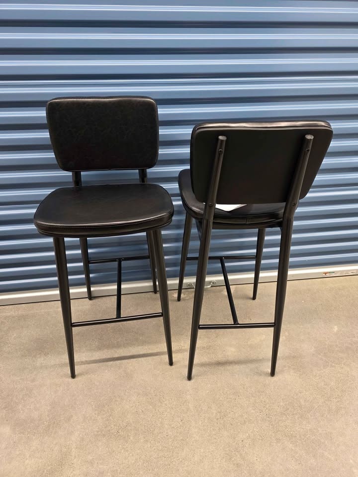 Black Faux Leather Bar Stools - 42" H (Set of 2) - photo 2