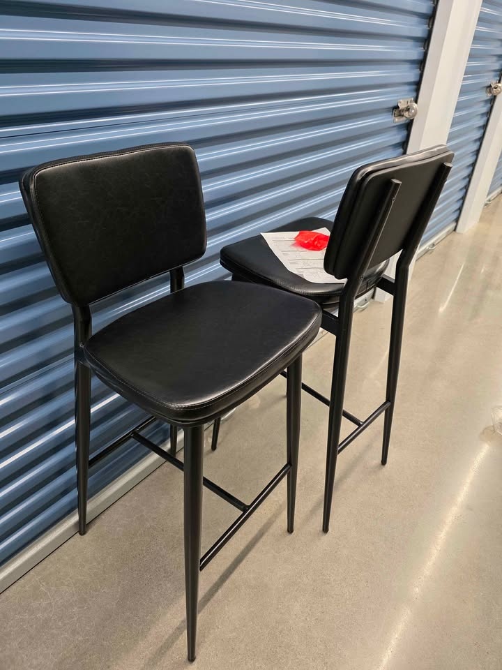 Black Faux Leather Bar Stools - 42" H (Set of 2) - photo 3