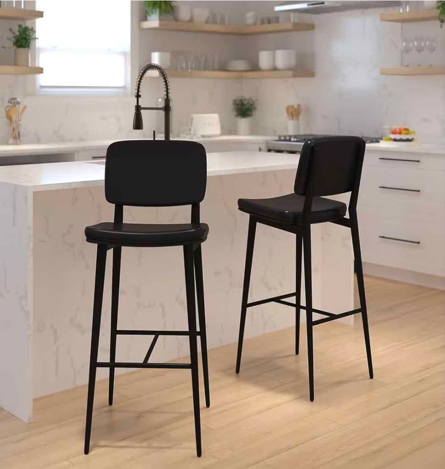 Black Faux Leather Bar Stools - 42" H (Set of 2) - photo 5
