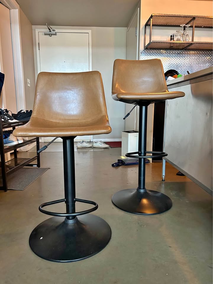 Brown height adjustable 360 swivel bar stools (2 stools)