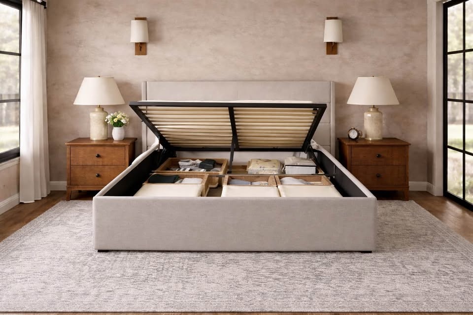 Double / Full Size Hydraulic Storage Bed – Brand New (Greige) - photo 2
