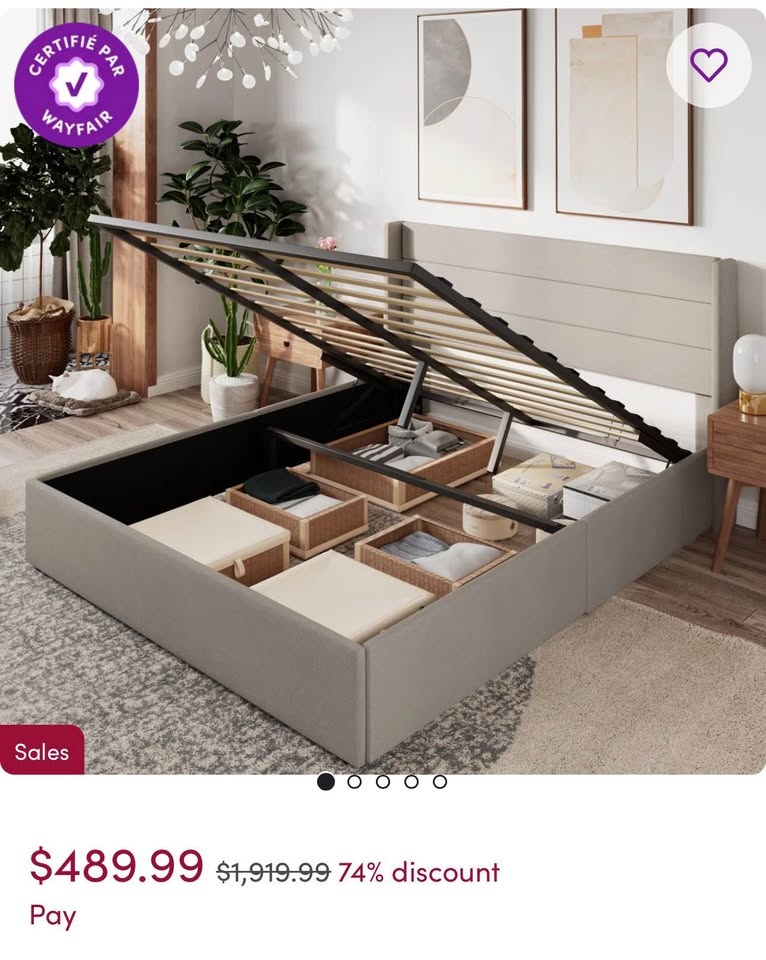 Double / Full Size Hydraulic Storage Bed – Brand New (Greige) - photo 3