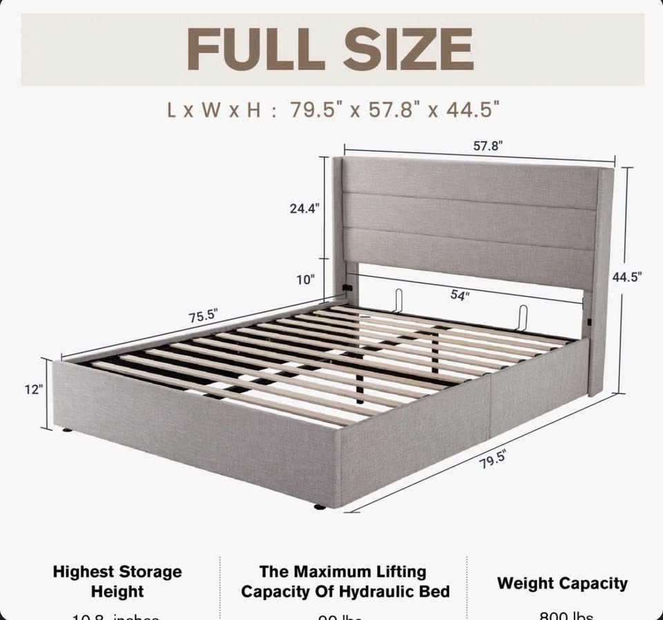 Double / Full Size Hydraulic Storage Bed – Brand New (Greige) - photo 5