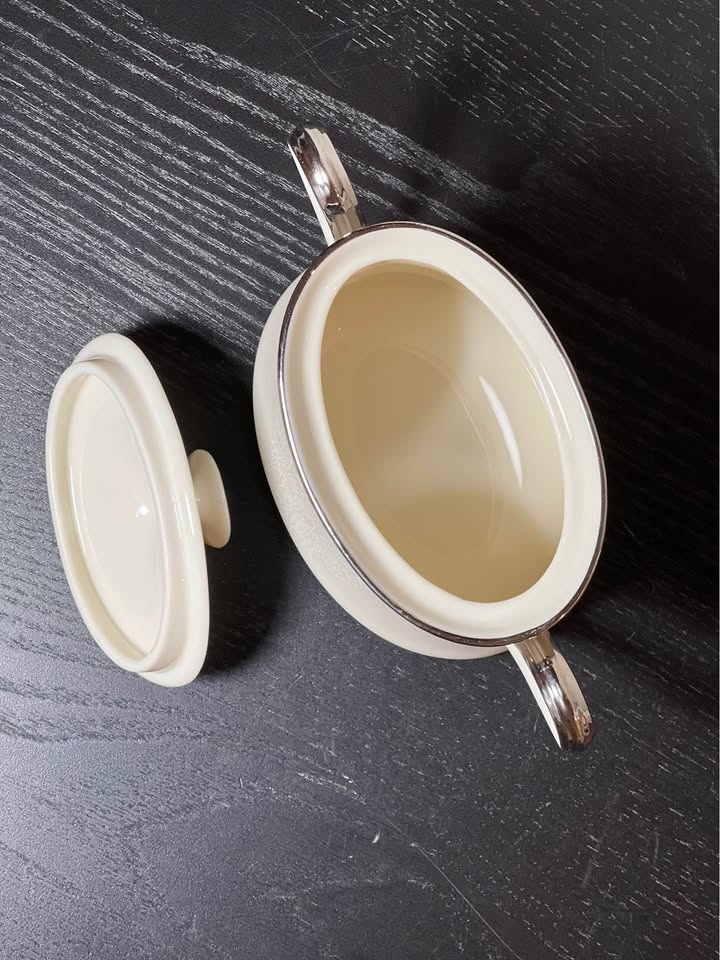 Lenox MOONSPUN Covered Sugar Bowl PLATINUM Trim Ivory - photo 3