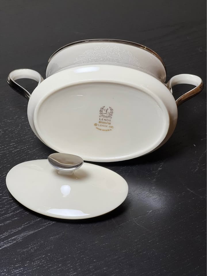 Lenox MOONSPUN Covered Sugar Bowl PLATINUM Trim Ivory - photo 4