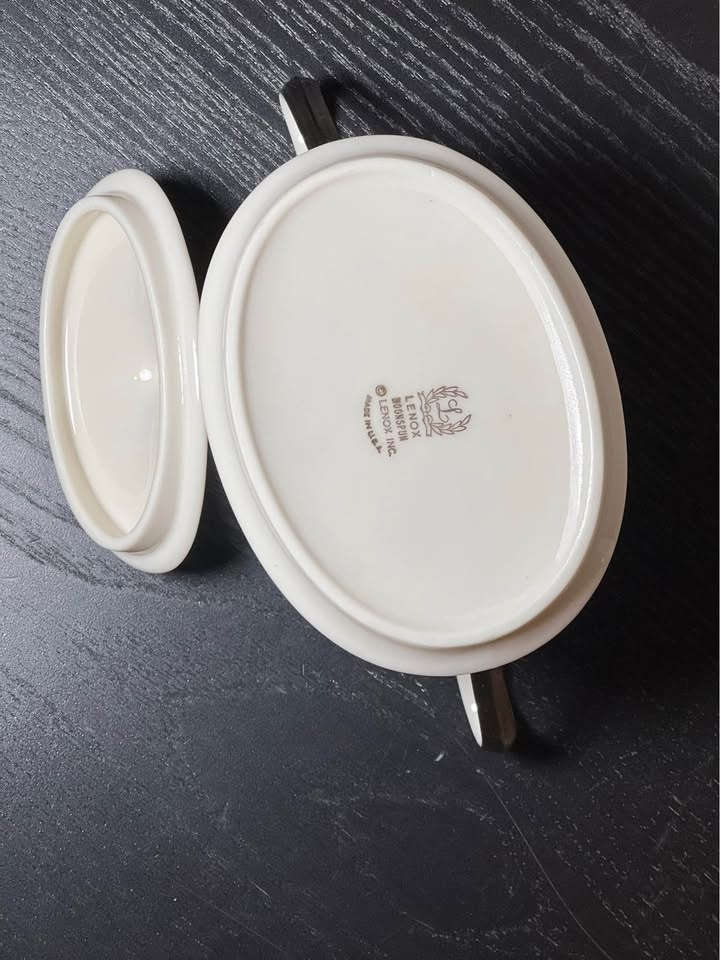 Lenox MOONSPUN Covered Sugar Bowl PLATINUM Trim Ivory - photo 5