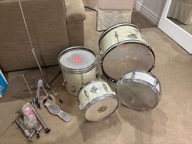 Vintage 1960s Japanese Drum Kit w/ Snare & Original Pedal