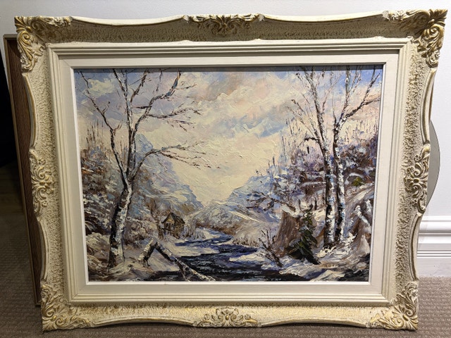 Hand-Painted Winter Scenes - Originals in Ornate Frames