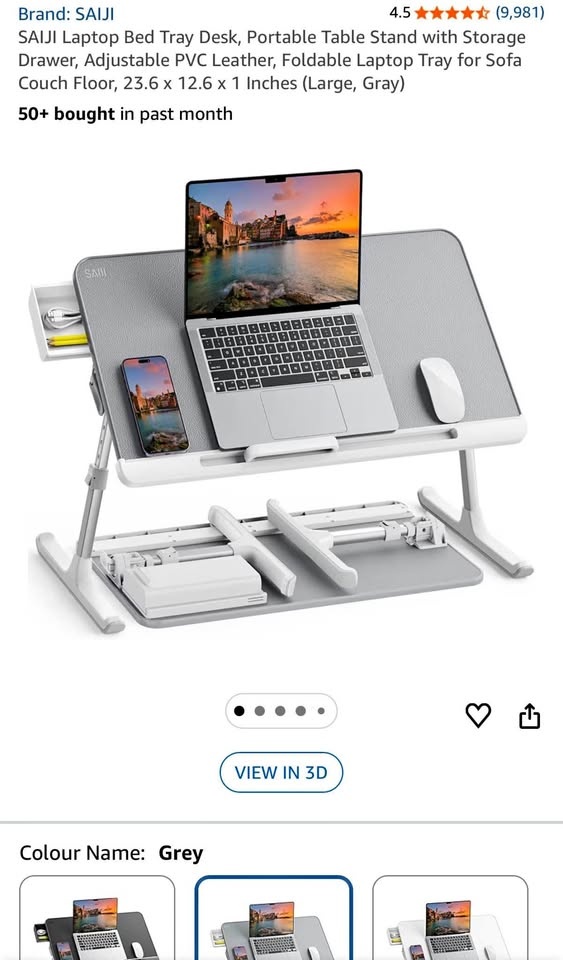 SAIJI Laptop Bed Tray Desk, Portable Table Stand, Storage Drawer
