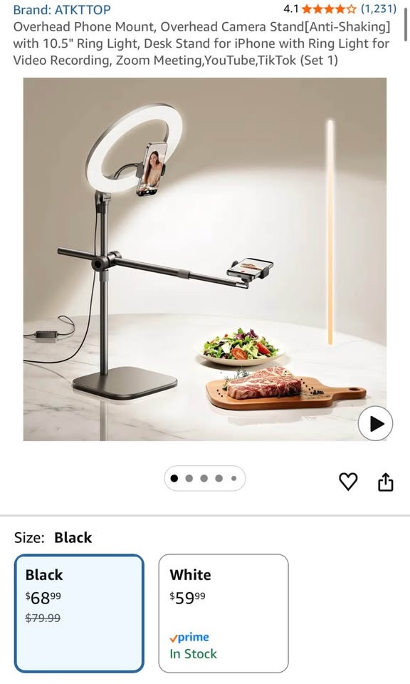 Overhead Phone Mount, Camera Stand w/ 10.5" Ring Light - photo 2