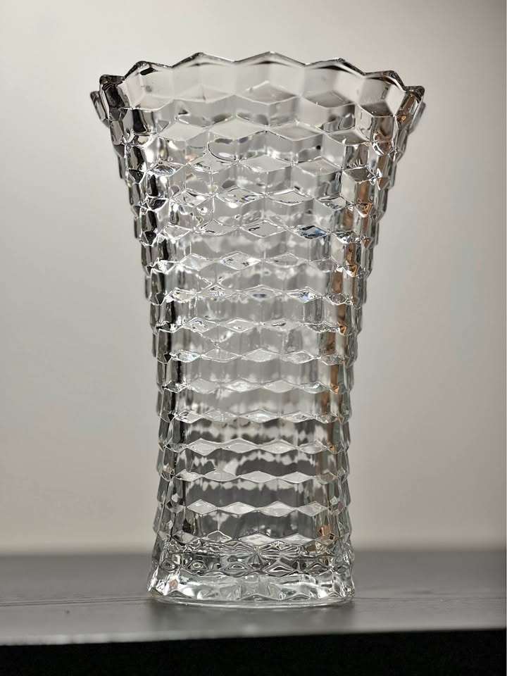 Cubist-style or American-Style Pressed Glass Vase 8"