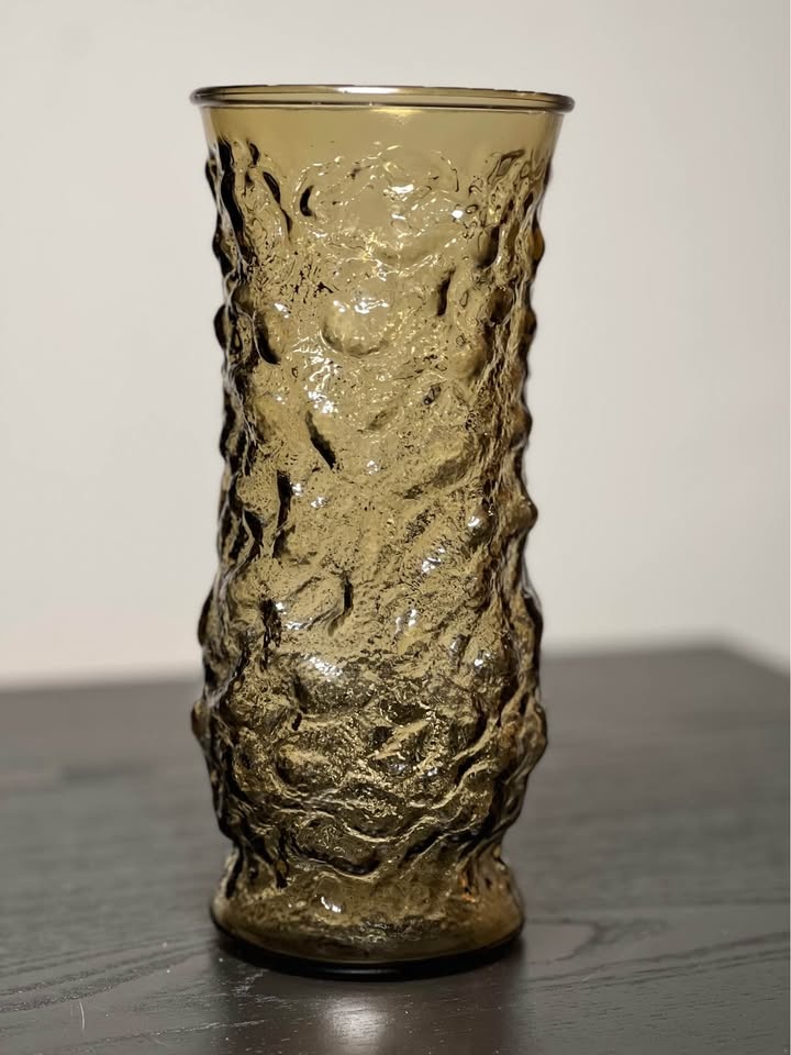 Smoke Brown Crinkle Glass Vase Vintage MCM EO Brody Co USA - photo 2