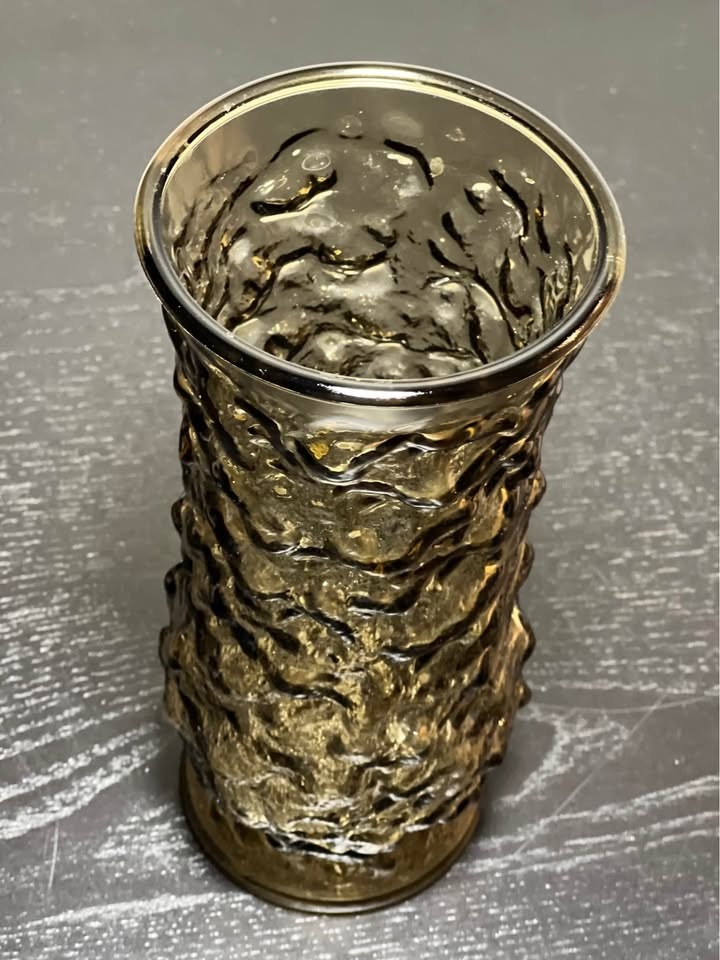 Smoke Brown Crinkle Glass Vase Vintage MCM EO Brody Co USA - photo 4