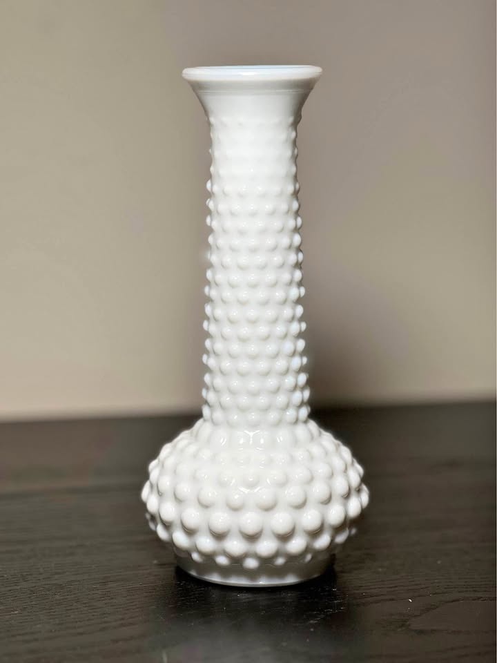 Vintage E.O. Brody Co. White Milk Glass Hobnail Bud Vase