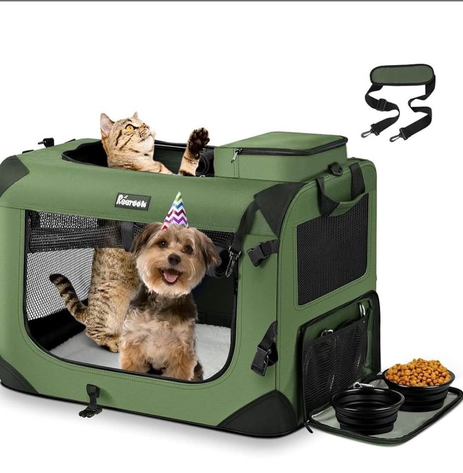 REEROOH XL Dog Crate 40x27x27" Foldable Fabric