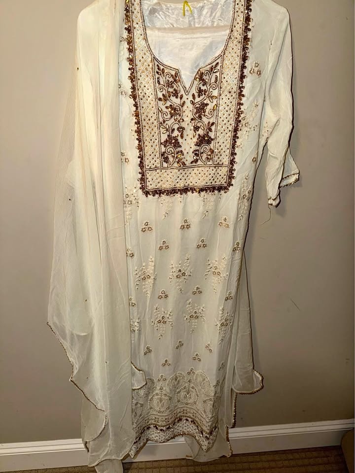 White Gold Embroidered Indian Dress