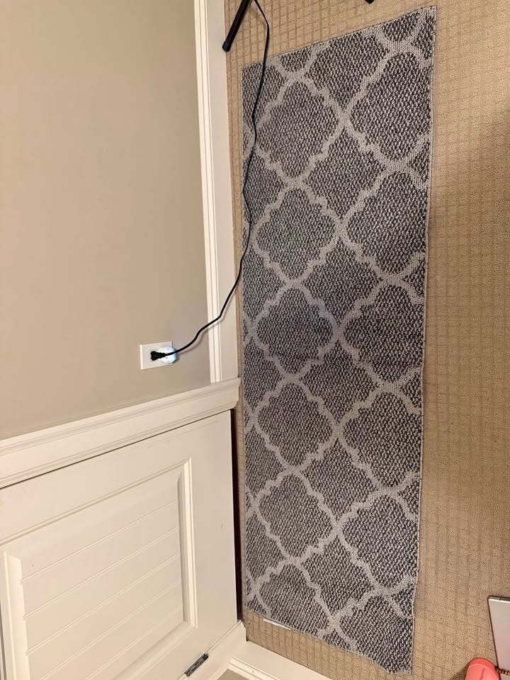 IKEA mirror, walmart rug, costco Mat.