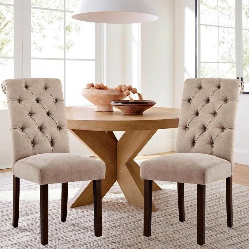 New - 4 COLAMY Tufted Dining Chairs - Beige