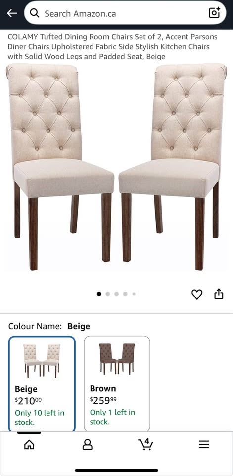 New - 4 COLAMY Tufted Dining Chairs - Beige - photo 3