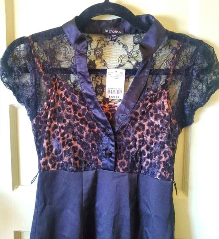 Brand new size XS Y2K leopard & lace pencil dress Le Chateau - photo 4