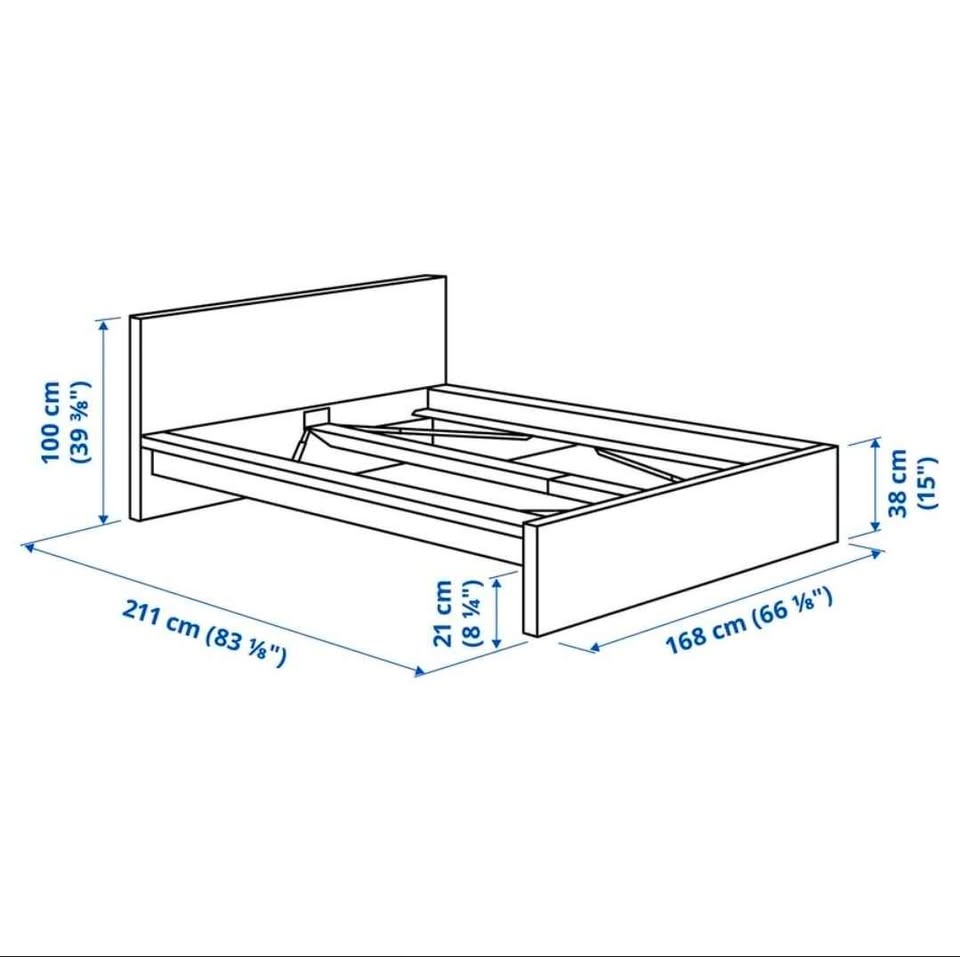 IKEA MALM Queen Bed Frame + Mattress + Slats - Oak - photo 2