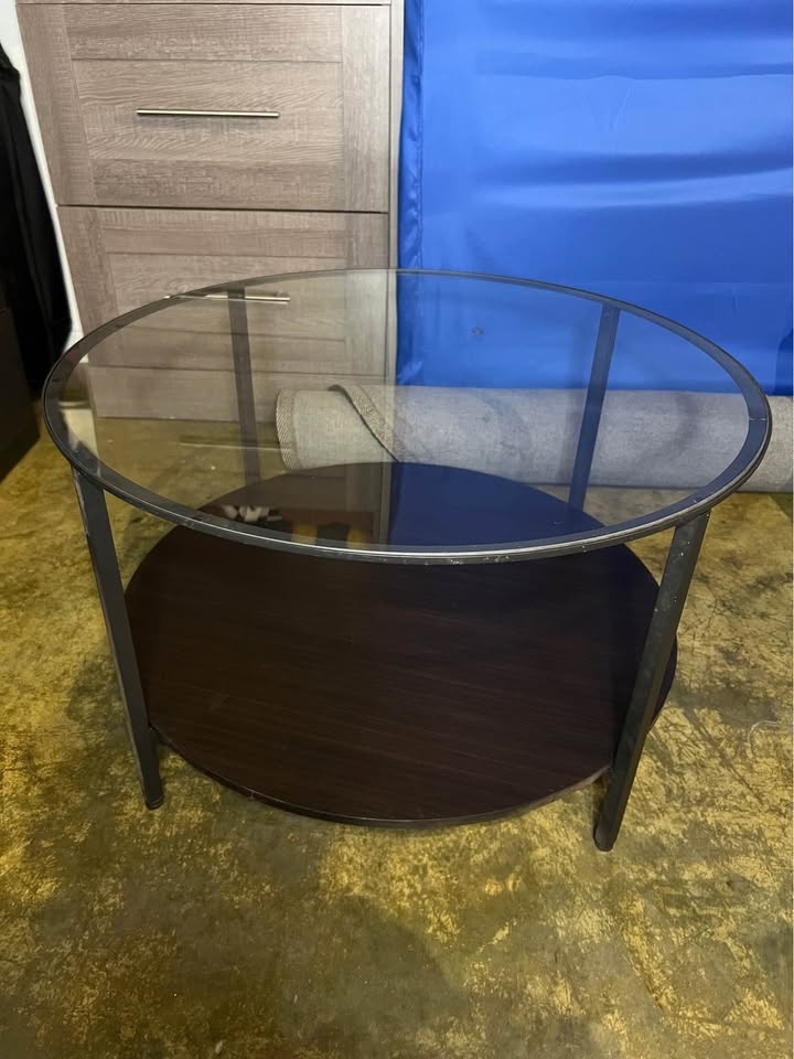 IKEA Round Glass Coffee Table (Metal & Dark Wood) - photo 2