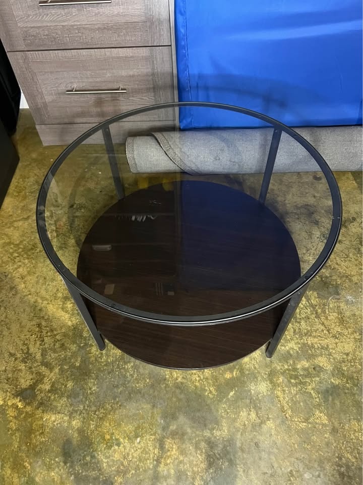 IKEA Round Glass Coffee Table (Metal & Dark Wood) - photo 3