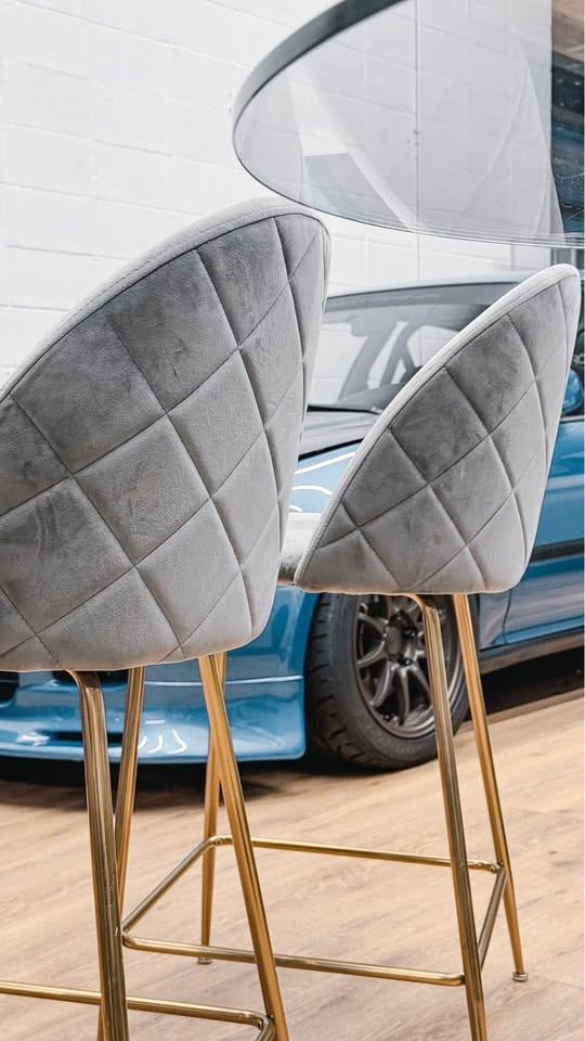 Modern Grey Velvet Bar Stools (Set of 3) - photo 3