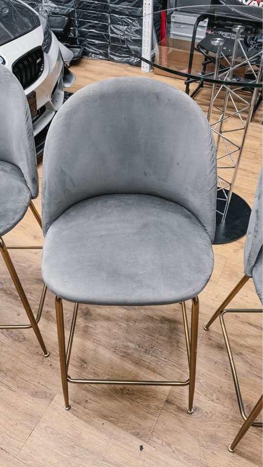 Modern Grey Velvet Bar Stools (Set of 3) - photo 5