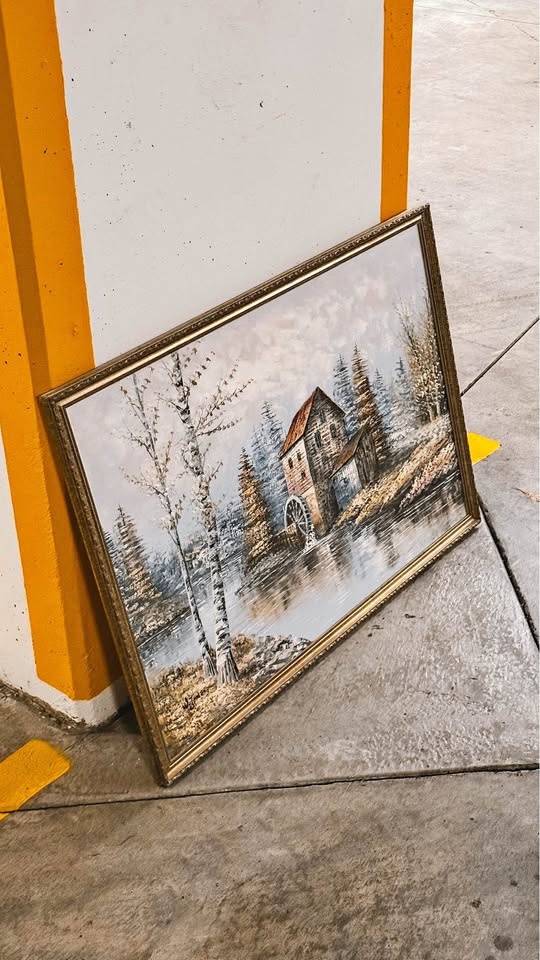 W.James Original Oil Painting "Water Mill" Signed