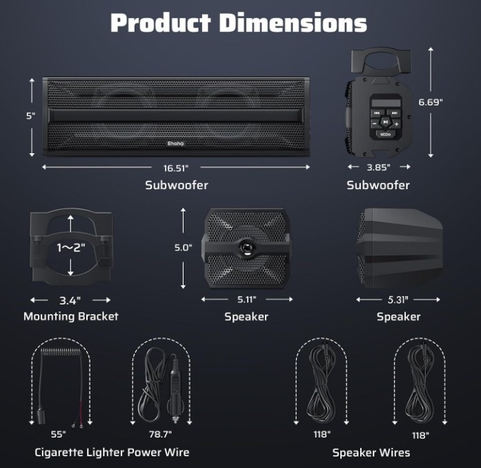 Ehaho UTV Sound Bar with Subwoofer & RGB Lights - photo 4