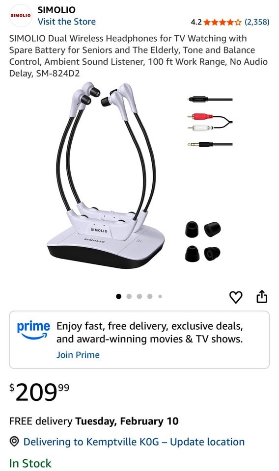 SIMOLIO Dual Wireless Headphones for TV