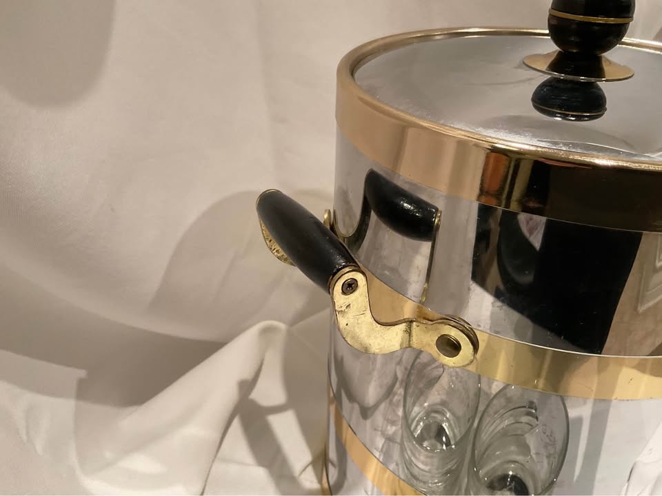 Vintage Ice Bucket - Stainless Steel, Brass Accents, Wood Handle - photo 3