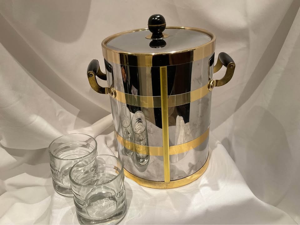 Vintage Ice Bucket - Stainless Steel, Brass Accents, Wood Handle - photo 5