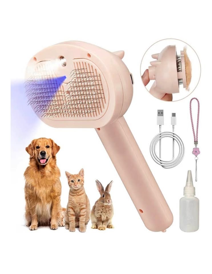 Pet Steam Hair Comb Brush, 4 in 1 (Pink) - New