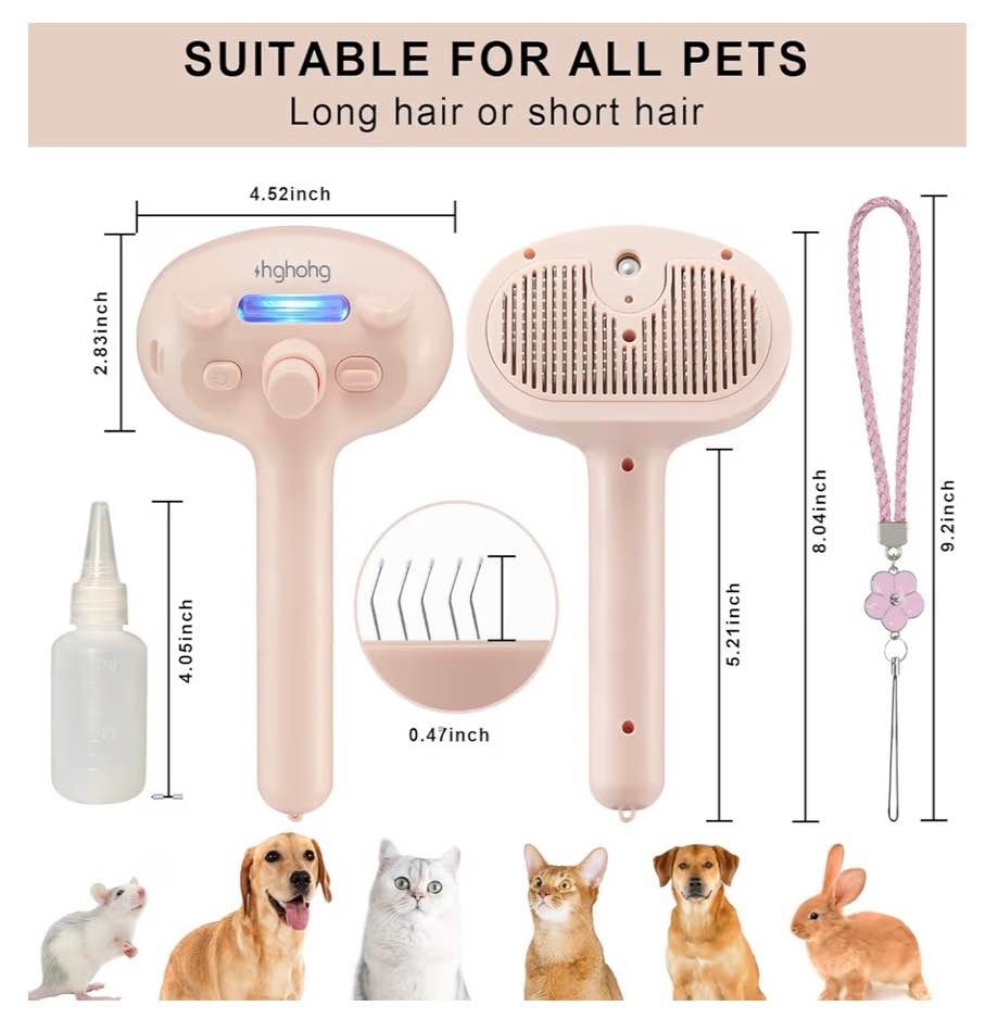 Pet Steam Hair Comb Brush, 4 in 1 (Pink) - New - photo 3