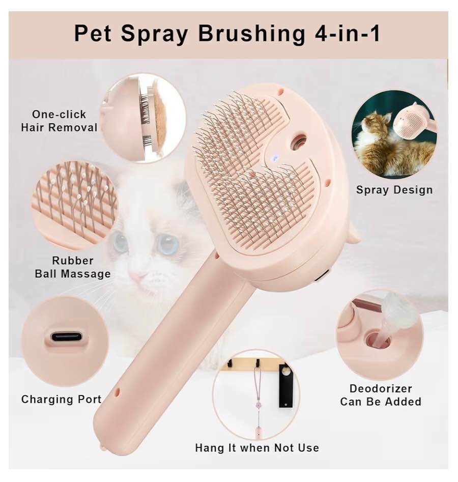 Pet Steam Hair Comb Brush, 4 in 1 (Pink) - New - photo 4
